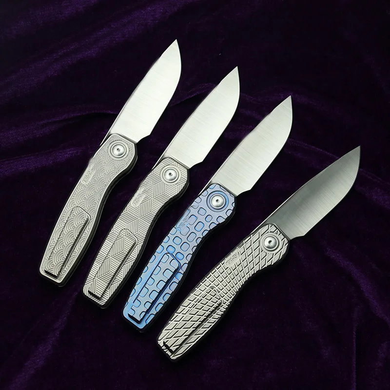 LEMIFSHE marrón Mini FSD 154CM hoja mango de titanio rodamientos de cerámica herramienta EDC de bolsillo cocina para acampar cuchillo plegable al aire libre