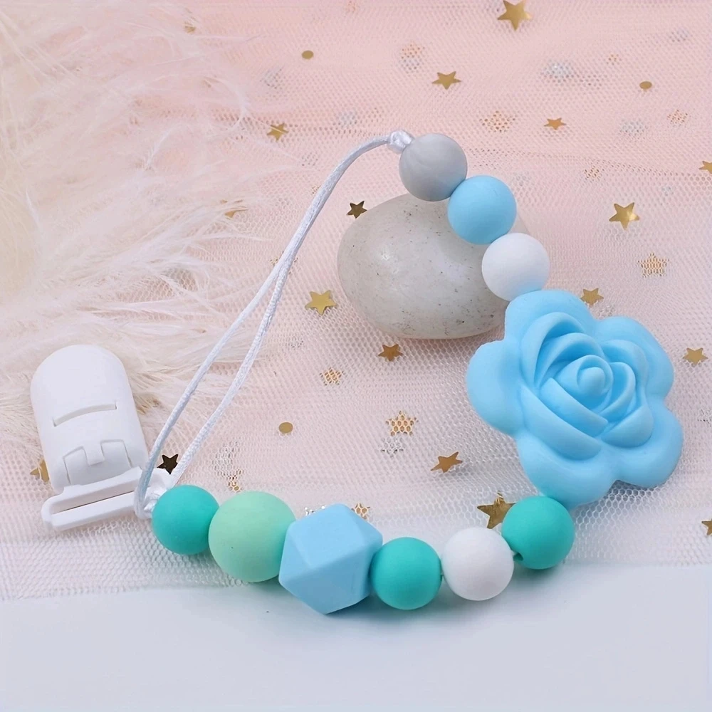 Baby Handmade Pacifier Clips Holder Chain Silicone Rose Pacifier Chains Baby Teether Teething Chain Gift