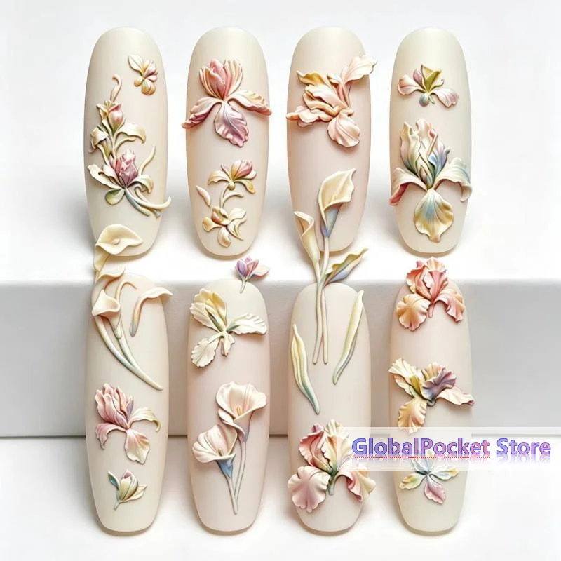 [TG823]1Pcs Three-dimensional Floral Relief Decorati Nail Mold DIY Nail Art Transparent Manicure Template