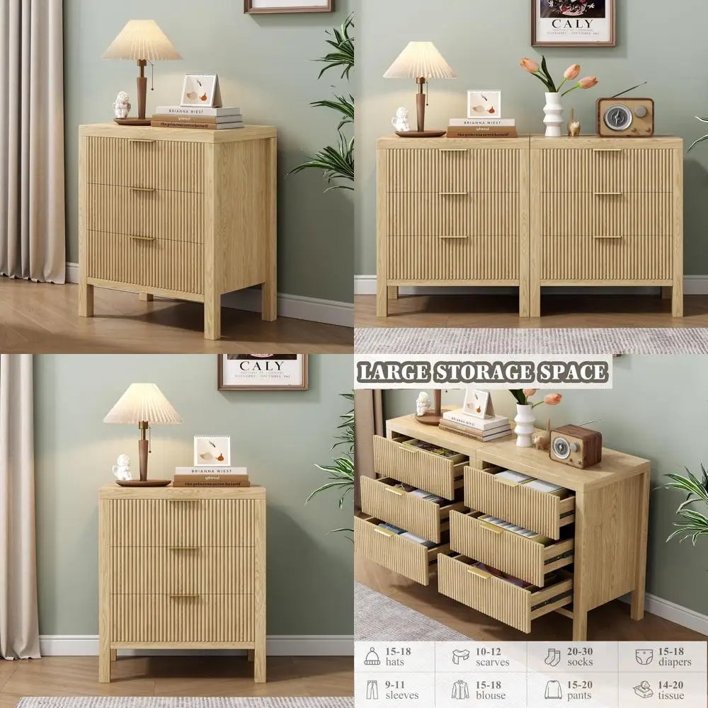 

6-Drawer Nightstands Set, Modern Bedside Tables for Bedroom, Kids, Hallway (Natural, 2-Piece)