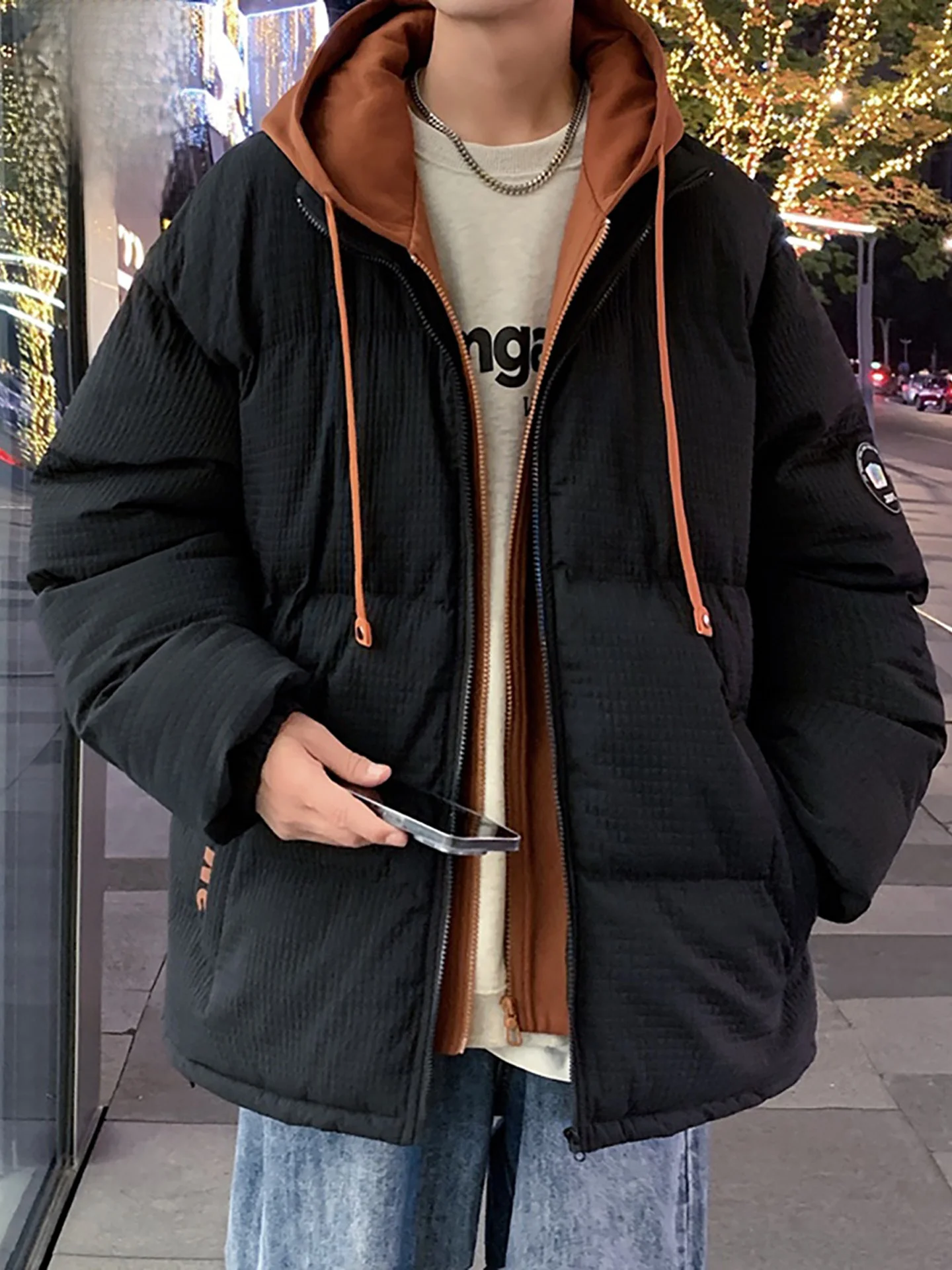 

TUCANO New Men's Cotton Jaet with Hood Thiened Warmth Youth Sle Casual Faion Outerwear Polyester Filling Long Sve