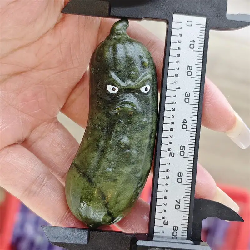 Natural Green Jade Ophiolite Cucumber Carving Energy Gem Reiki Healing Home Decoration Holiday Gift Collection 1pcs