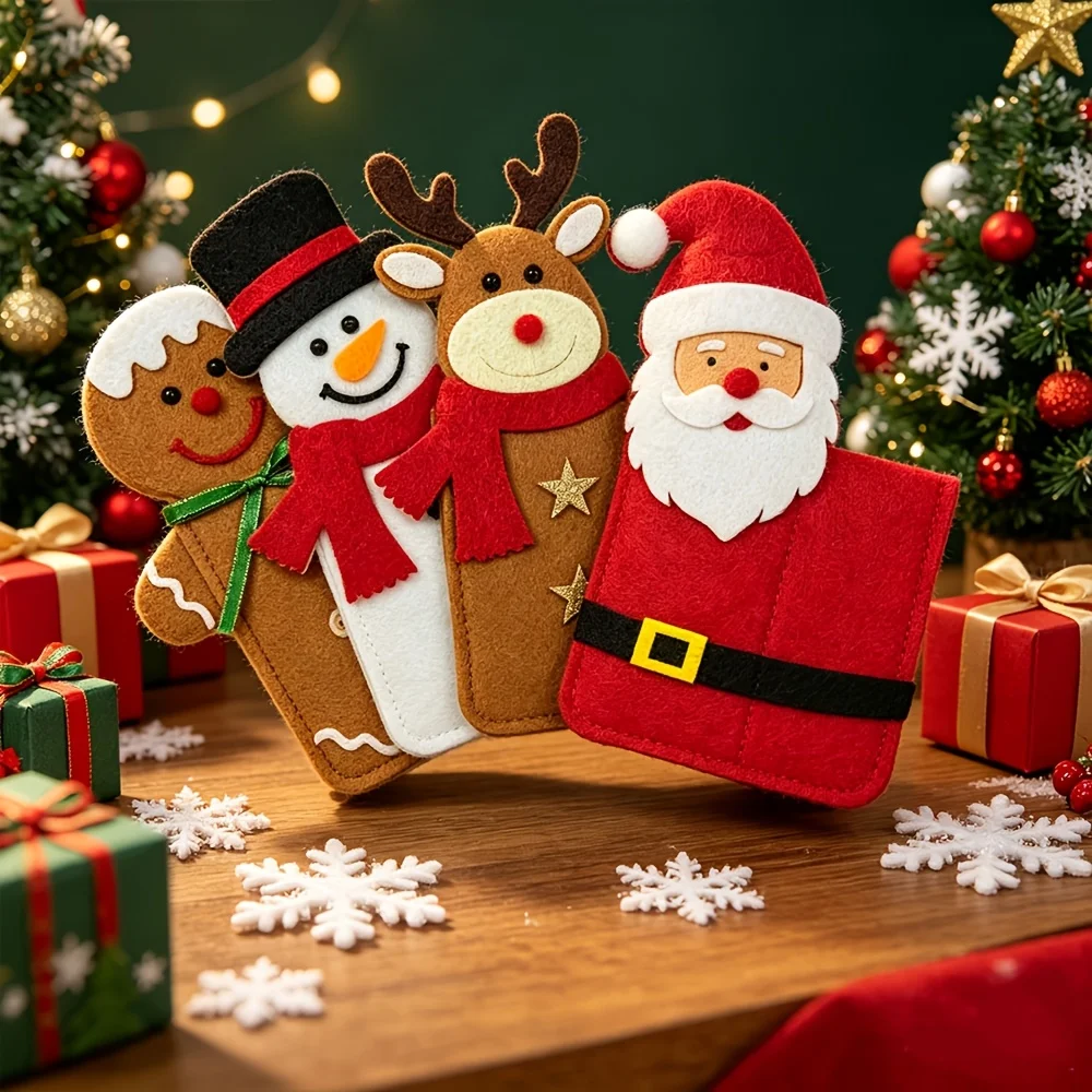 4/2 pieces of random styles, cute Christmas placemats for tableware storage, featuring Santa Claus, reindeer, snow, and gingerbread man designs, Christmas tableware holders, placemats, silverware pockets, perfect for t