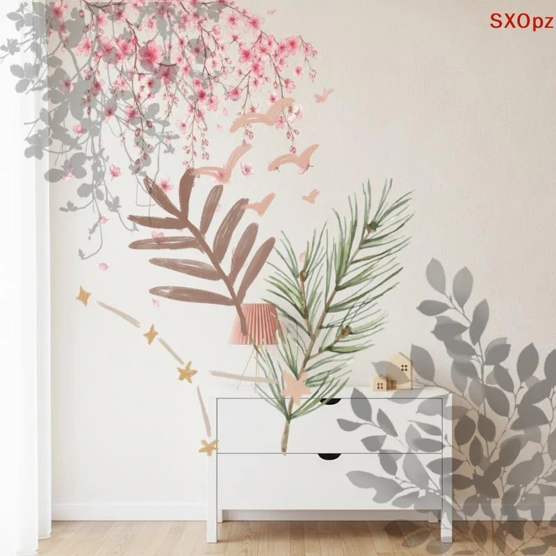 Pink Cherry Blossom Wall Stickers Self Adhesive Waterproof Perfect For Living Room Bedroom Home Decor