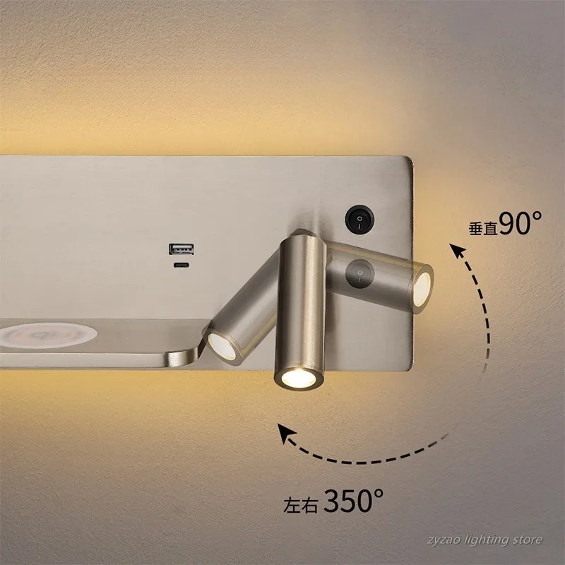 Wireless Charging Reading Wall Lamp with Switch Backlight Atmosphere Wall Hanging Lamp Bedroom Bedside High-end Wall Lights
