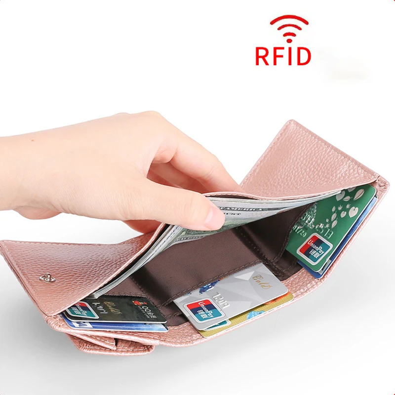 Pu Leather Mini Wallet Women Anti-Credit Card Fraud Small Purse Folding Clutch Coin Bag Money Clip Short Style for Daily Use