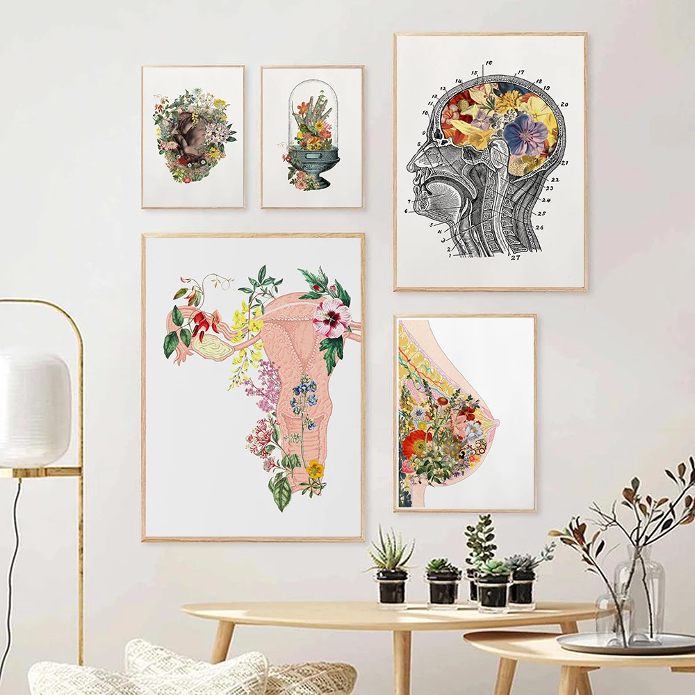 Sexy Body Breast Flower Breastfeeding Medical Art Poster Print Gynecology Canvas Painting Idea Gift Poster Print Room Home Decor