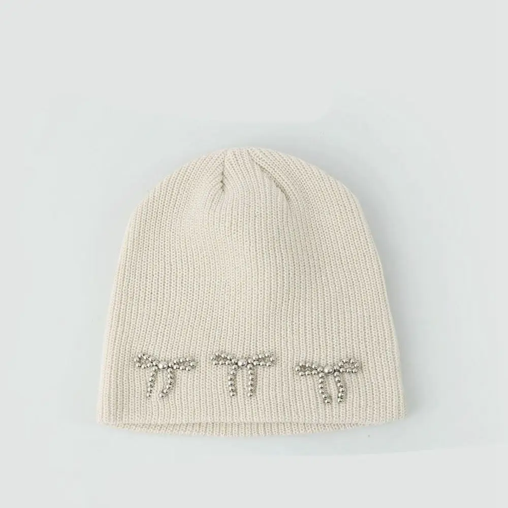 

Fashion Bowknot Pearl Bow Beanies Warm Cap Wool Hat Knitted Hat Solid Color Jennie Style Knit Cap Autumn