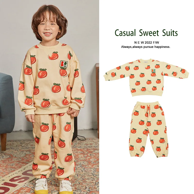 

Jenny&Dave Spot 23 Autumn New Children's Casual Two Piece Set with Cartoon Persimmon Full Print Guards and Pants Set for Childre