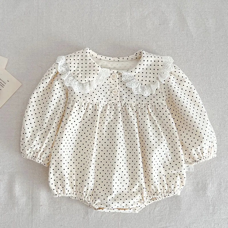 

Spring Toddler Baby Girl Romper Cotton Long Sleeve Dot Printing Lace Splicing Newborn Baby Jumpsuit Children Clothes