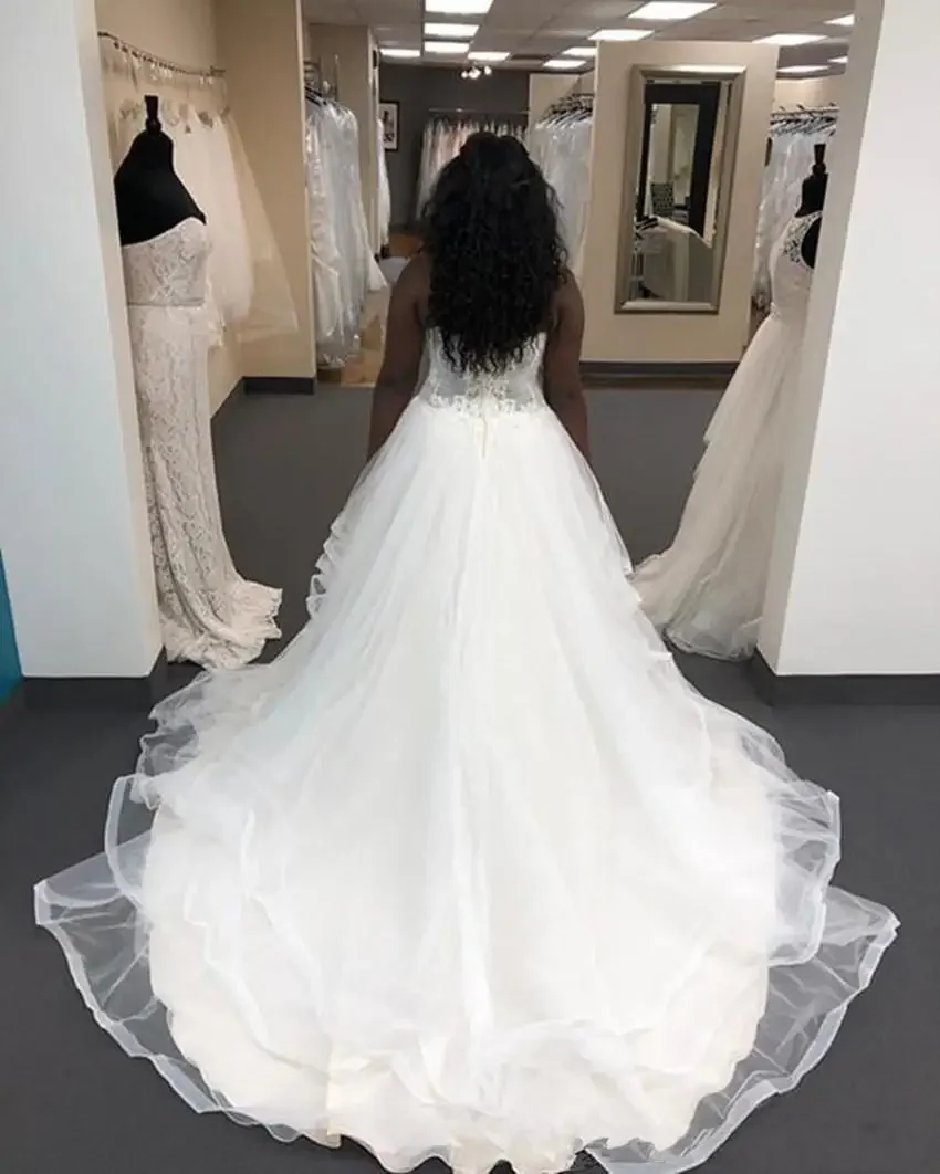 Customized Good Design A Line African Plus Size Sweetheart Wedding Dresses Tulle Lace Top Black Girls Bridal Gowns