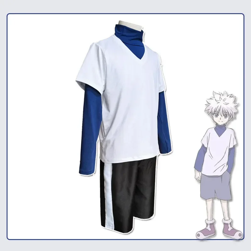 Hunter x Hunter Killua Zoldyck Cosplay Costume Number 99 Badge Halloween Christmas Party Cosplay Suit Shirt Short White Wig