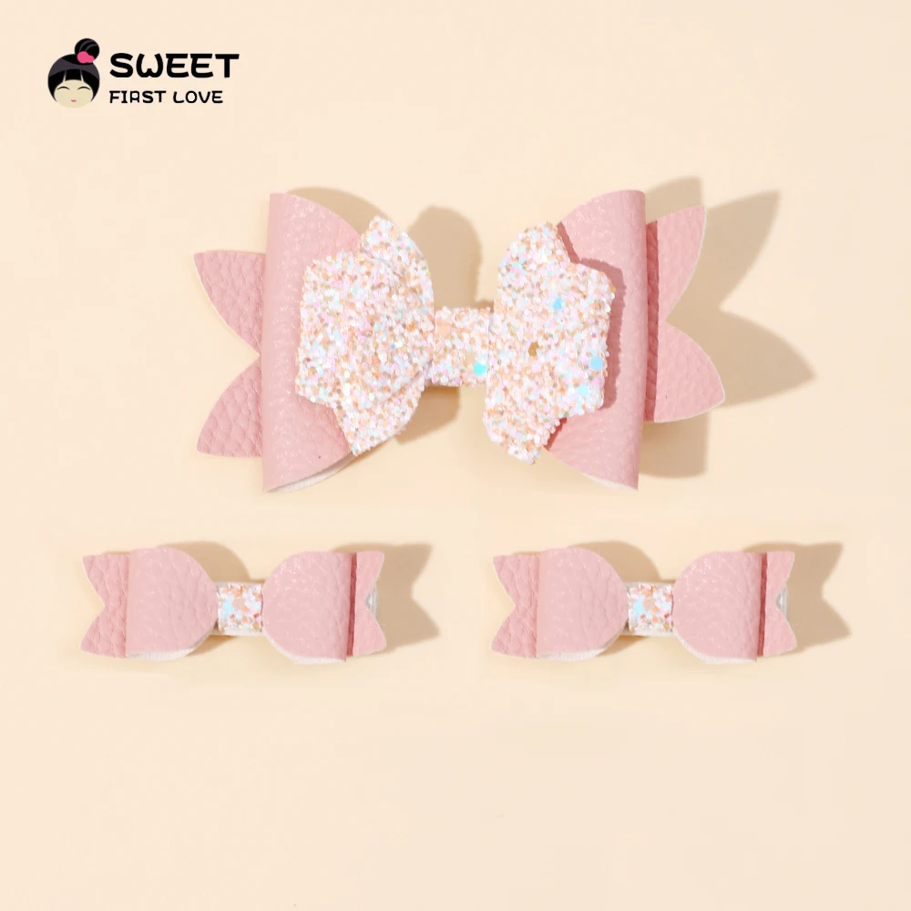 3Pcs/Set Cute Bow Hair Pin Leather Glitter Hair Clips for Kids Barette Hair Girl Baby Kids\' wear Hair Accessories for Children