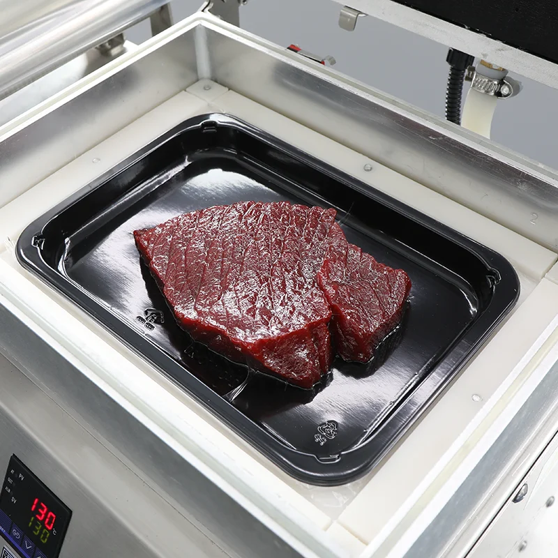 

HVT-240TS Small Food Meat Beef VSP Map Tray Sealer Vacuum Film Thermoforming Packaging Sealing Machine