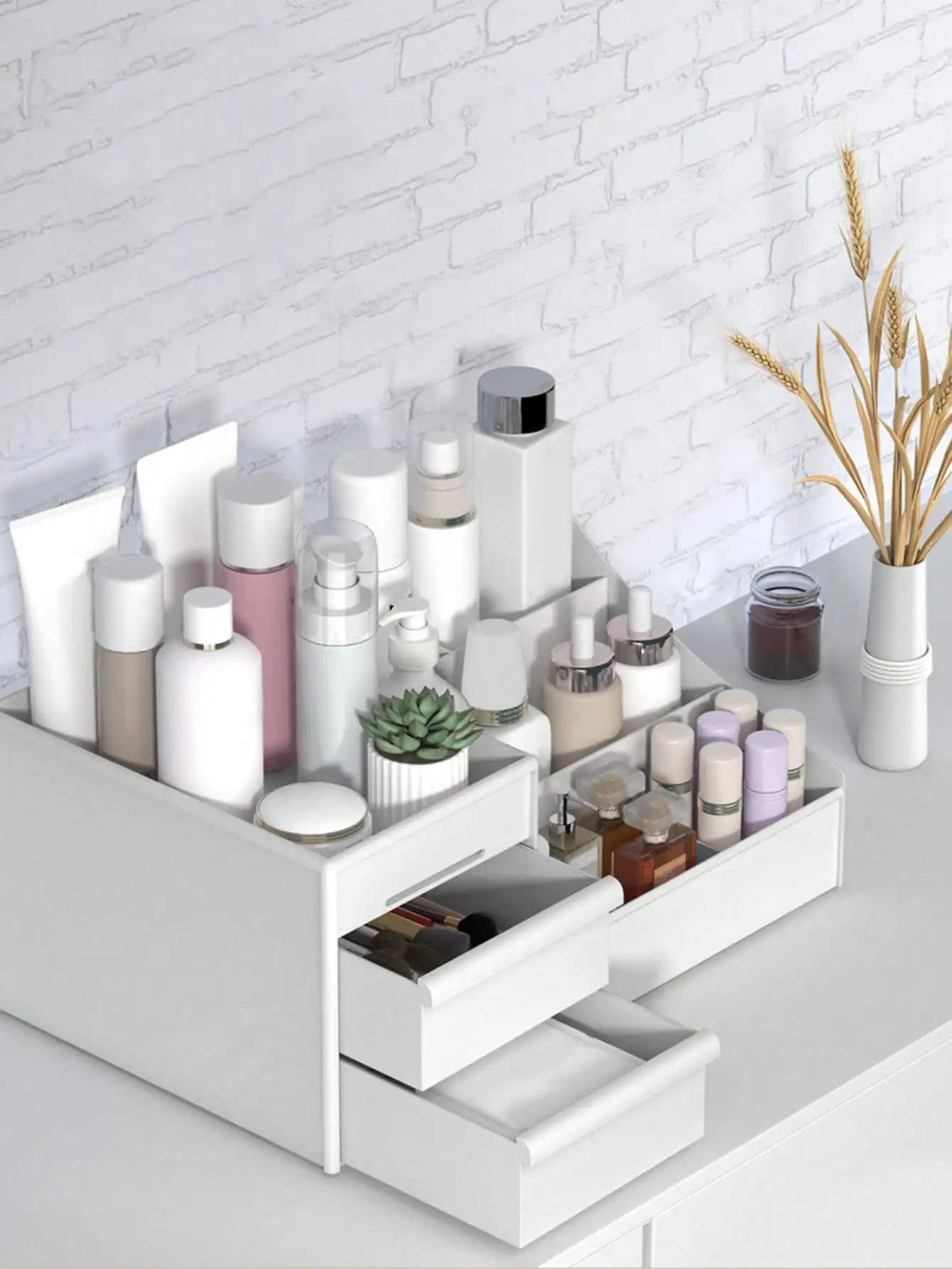 

1pc Drawer Organizer Box For Files, Stationeries, Makeups, Lipsticks, Brushes, Lotions, Eye Shadows, Nail Polishes And Jewelries