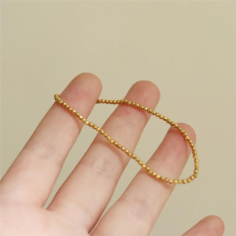 Laser Bead Mini Golden Ball Elastic Bracelet Unlimited Hand Circumference for Women Girl Stainless Steel 18k Gold Plated Jewelry