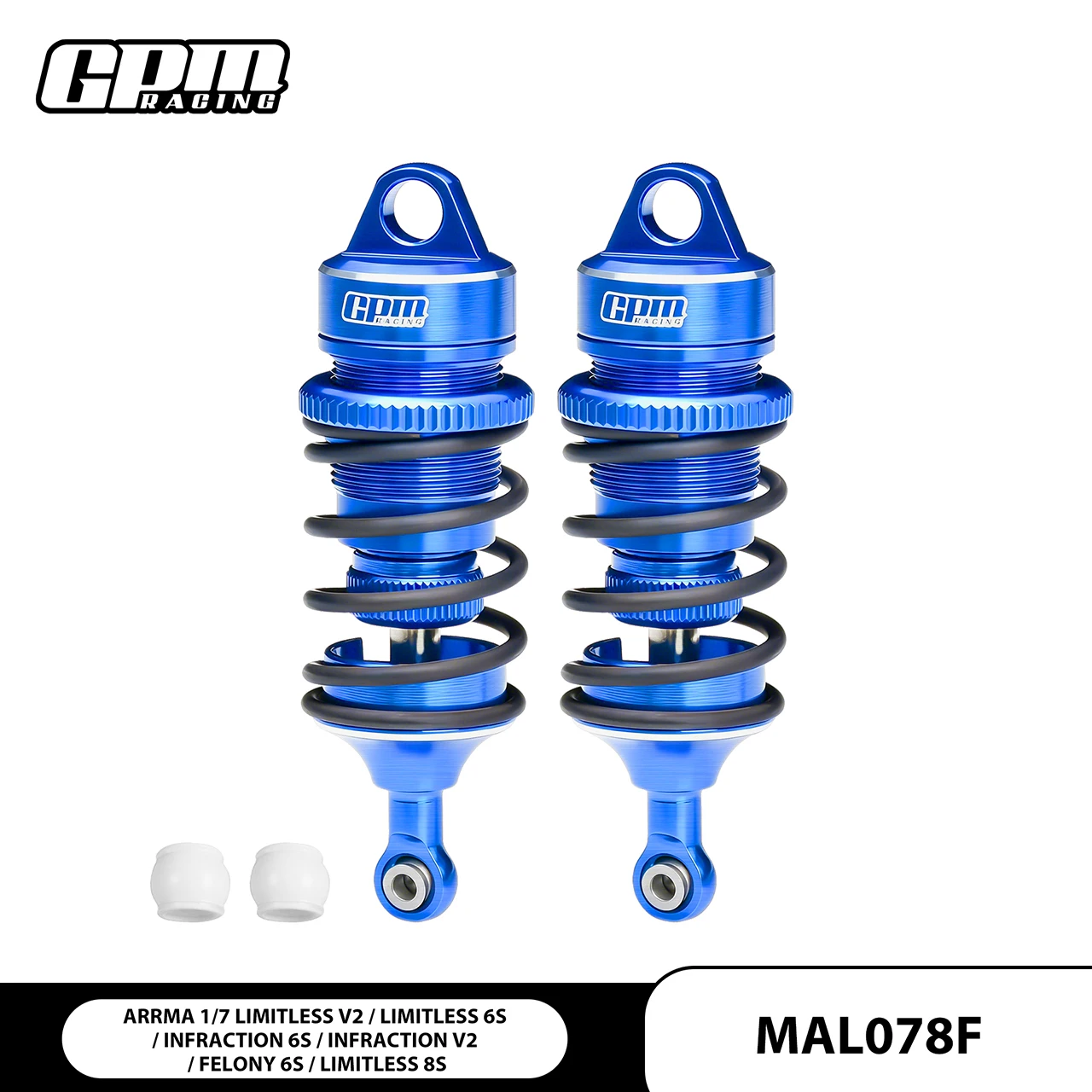 GPM ALUMINIUM 6061-T6 VOORSTE 78MM EN ACHTERSTE 88MM VERSTELBARE VEERDAMPERS MET 6MM AS VOOR ARRMA 1/7 LIMITLESS 8S / V2 / INFRACT