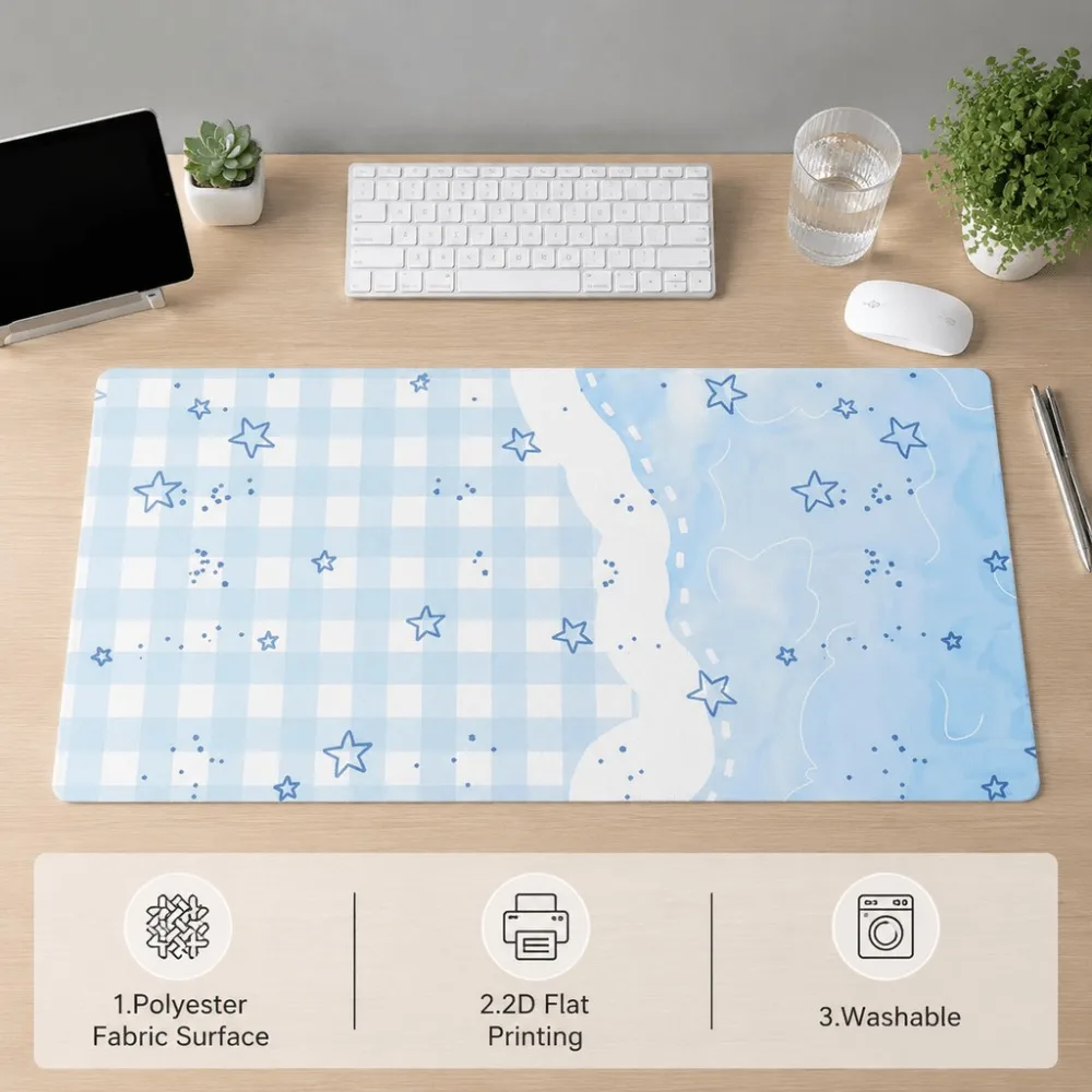 Simple and original printed blue checkered star design, suitable for office, home, study users, desktop, keyboard and mouse pads