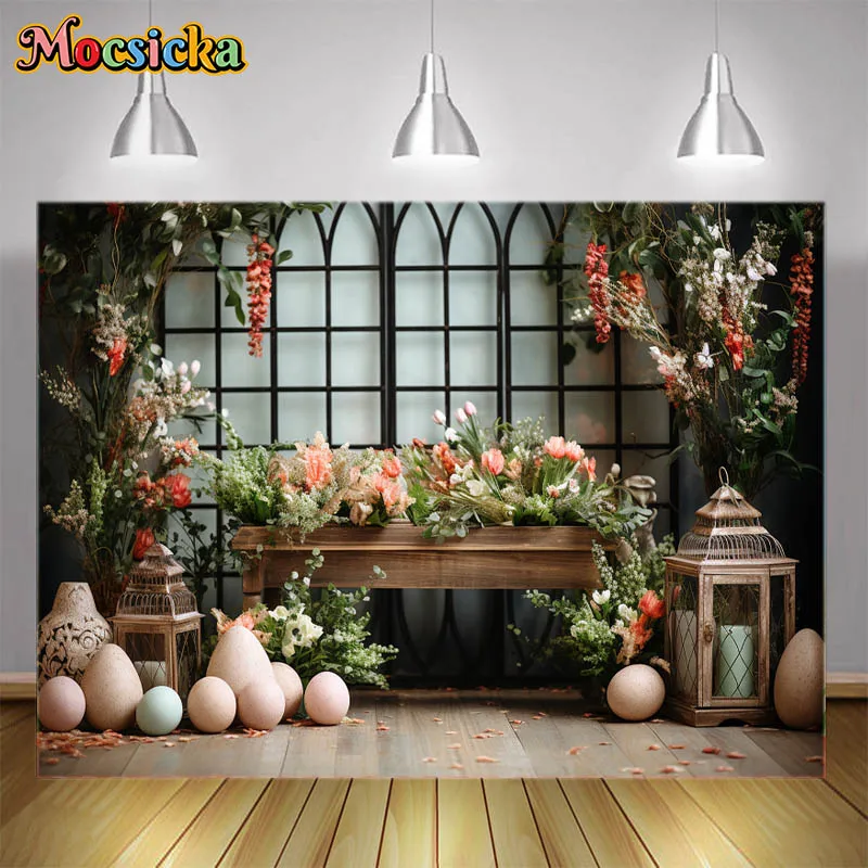 Spring Easter Photography Backgrounds Flowers Indoor Still Life Style Greenery Kids Adult Portrait Photo Backdrops Studio Props