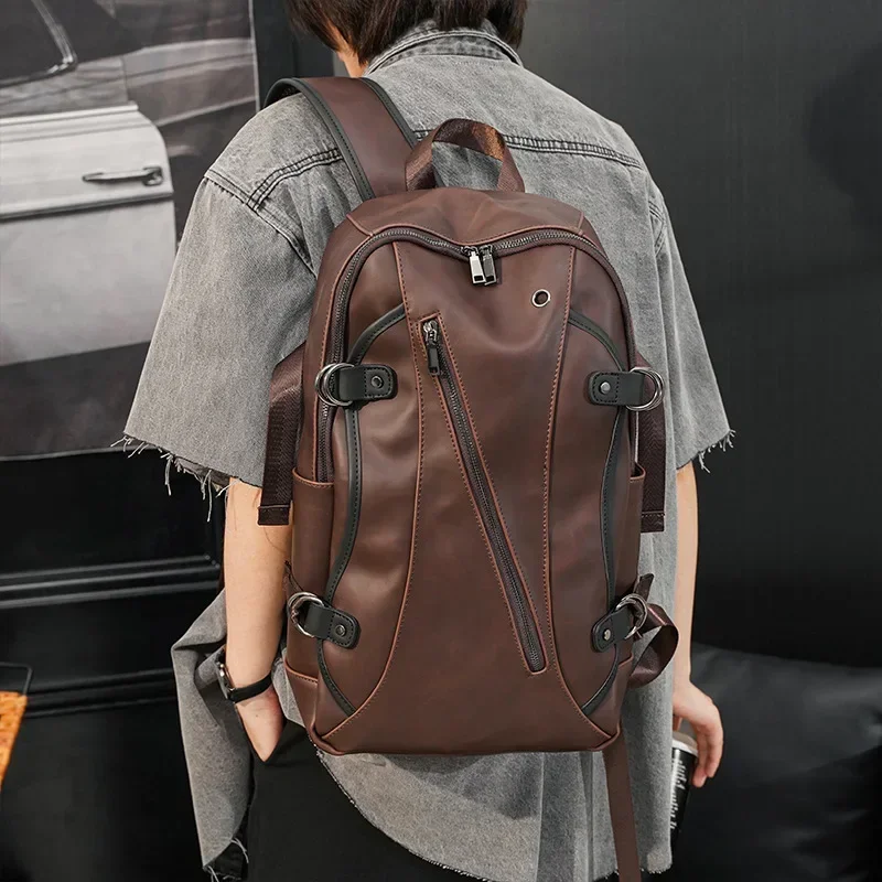 Fashion Leather Men Antitheft Travel Backpack Business Male 15.6