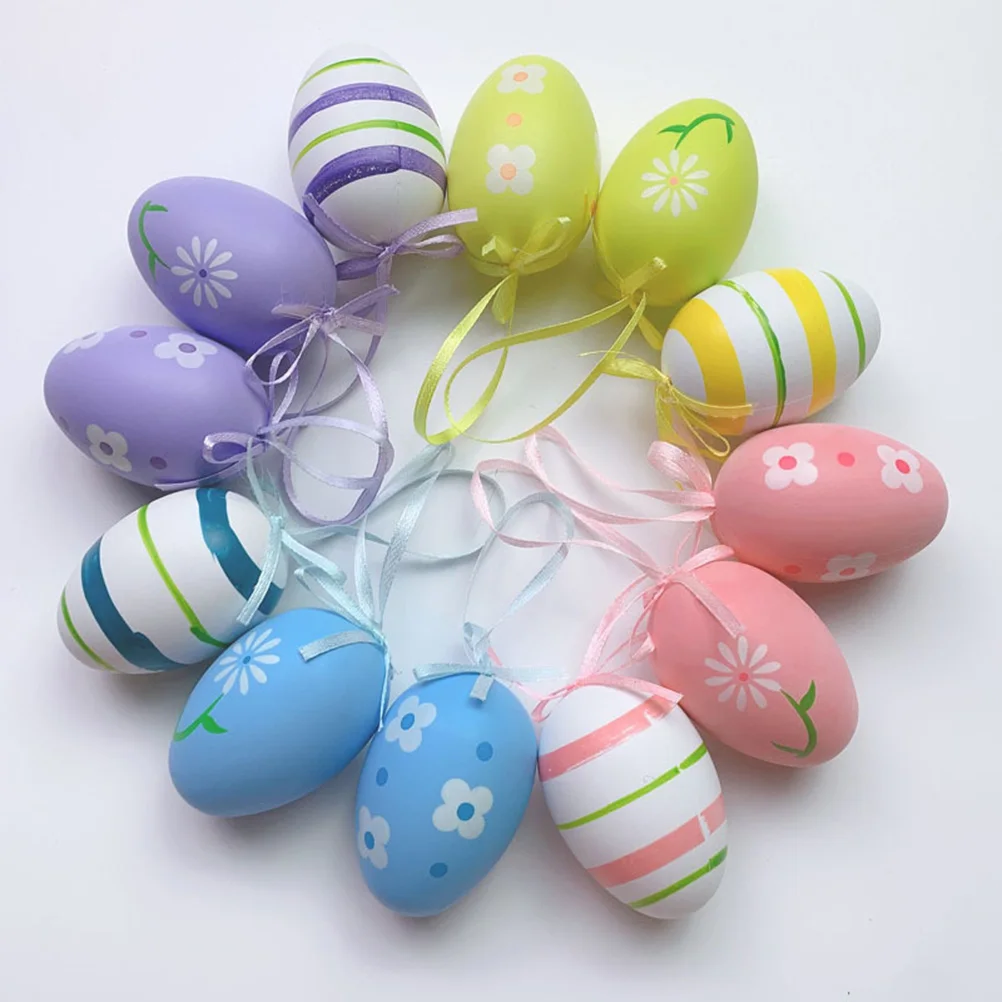 12 Pcs Hanging Easter Egg Set Colorful Plastic Easter Eggs Festive Home Decoration Supplies Holiday Egg Decorations