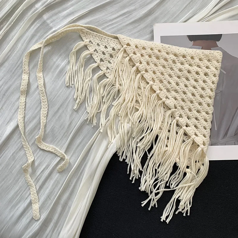 Lace fart curtain spring and summer new Korean version ins lace-up hand-woven fringed triangle towel Spice girl premium fart