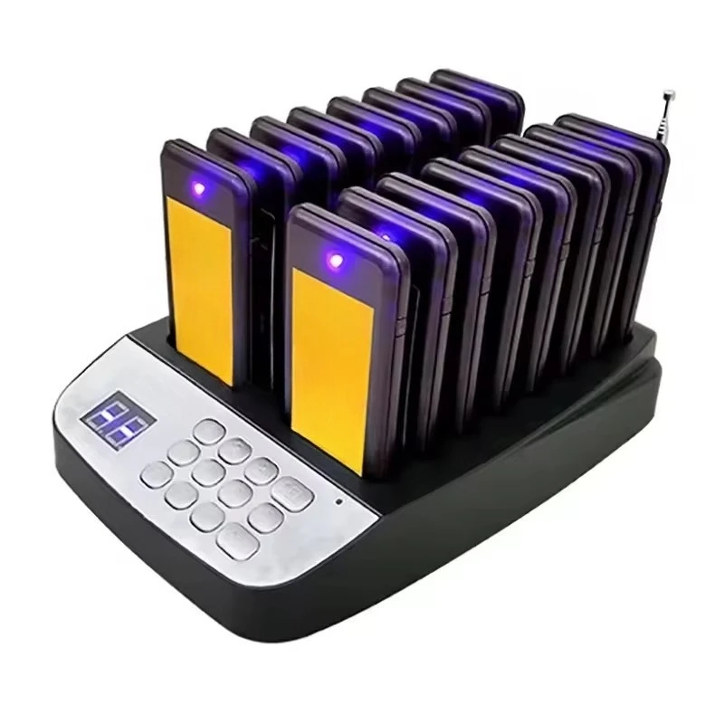Model 911 16 Page Wireless Tuner Cafe Restaurant Hospital Dining Table Buzzer Blue LED Lights Vibrating Queuing Call System
