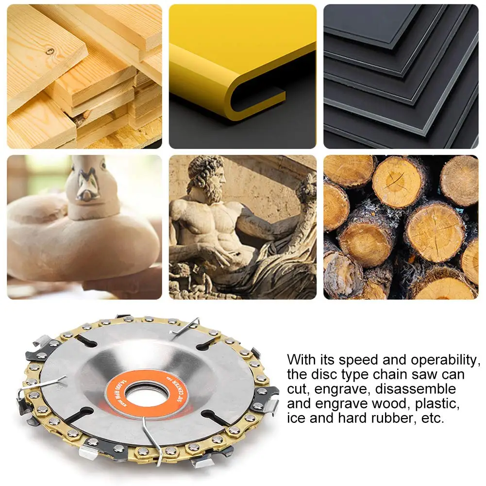 4 Inch 7 Teeth Angle Grinder Wheel Disc Woodworking Circular Chain Saw Disc Blades 100mm for Wood Carving Cutting Tool Gold
