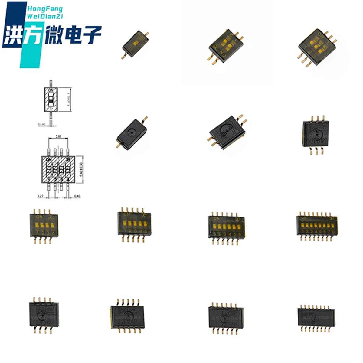 10 قطعة تباعد SMD 1.27 مللي متر الأصلي ؛ مفتاح الاتصال ؛YE ؛ DSHP02TSGER/DSHP03TSGER/DSHP04TSGER/DSHP05TSGER/DSHP06TSGER/DSHP08TSGER