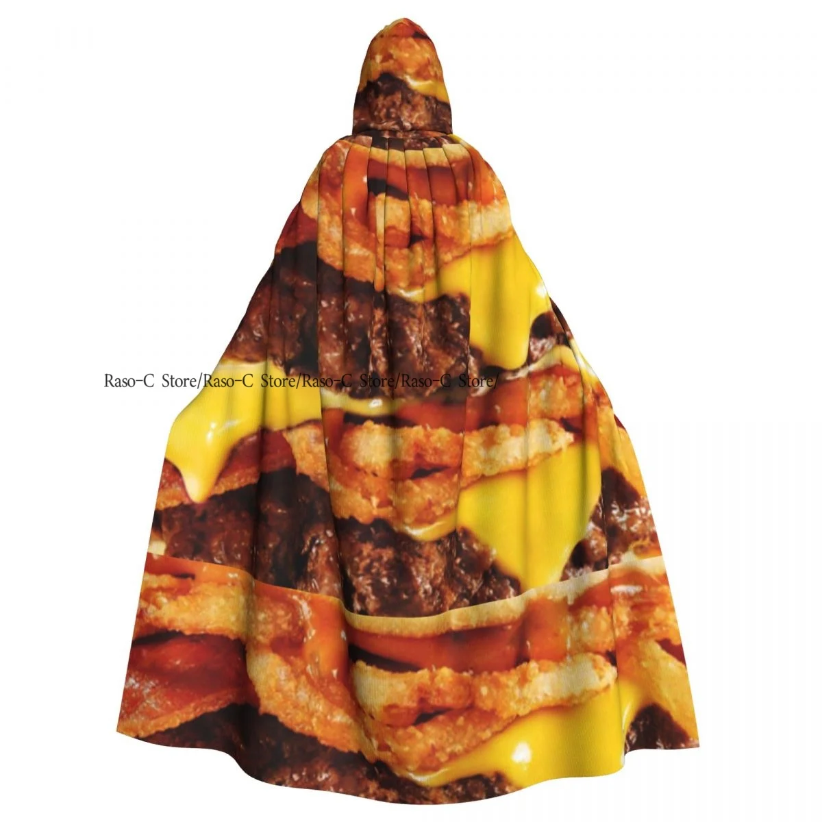 Adult Cloak Cape Hooded Burger Print Medieval Costume Witch Wicca Vampire Elf Purim Carnival Party