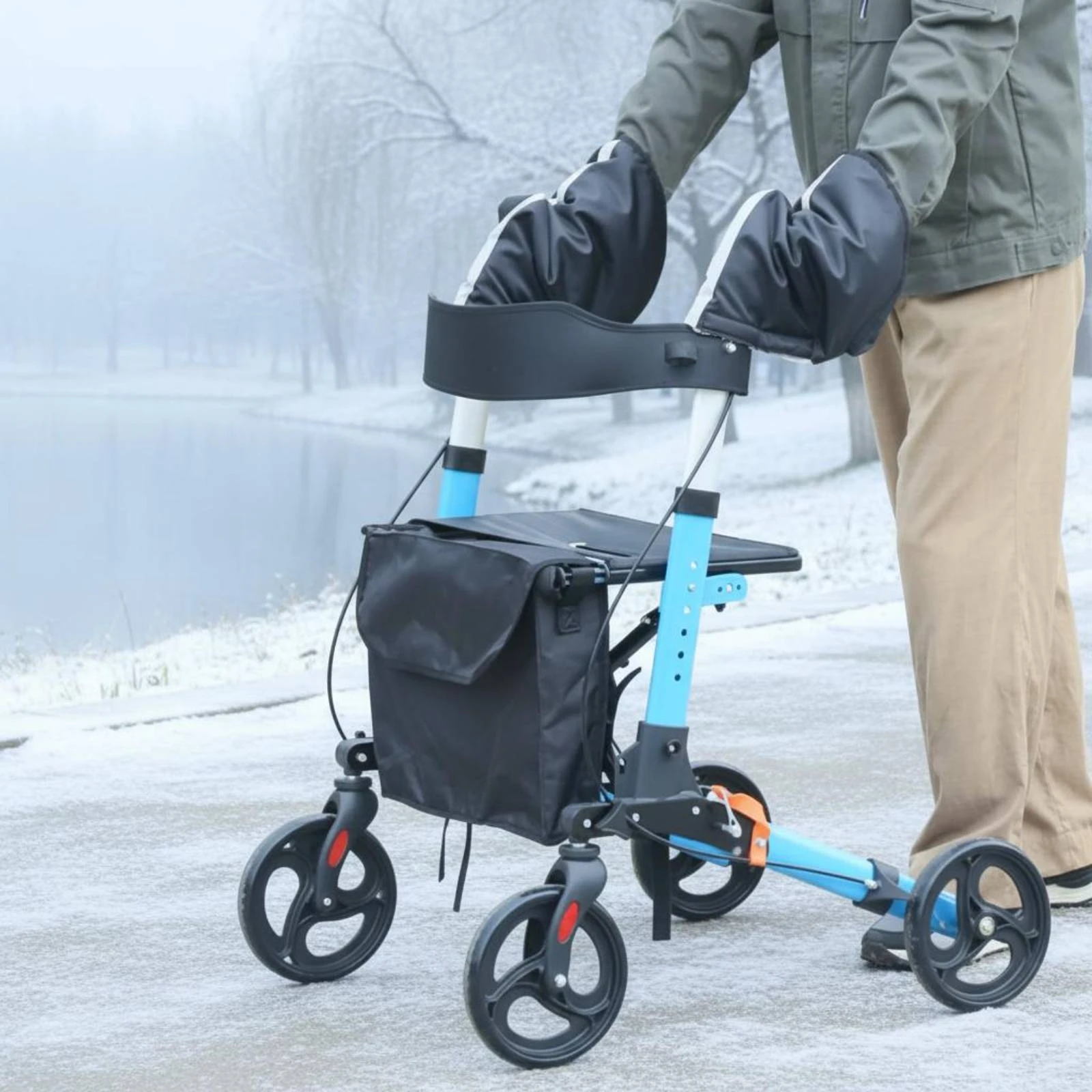Wheelchair Hand Cover Textured Material Mobility Aid Hand Cover Mobility Aid Handle Cushion Stitched Border Mobility Aid