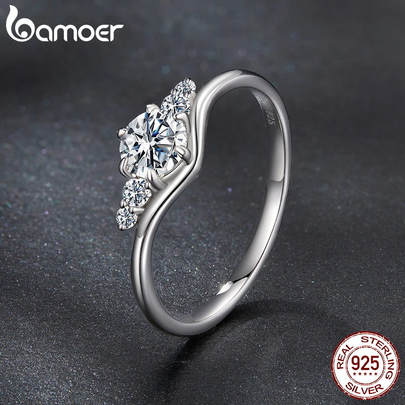 BAMOER 0.6CT Moissanite Ring 5-Stones Prongs Setting Band Ring D Color VVS1 Original for Women Wedding Jewelry with Certificate - Image 3