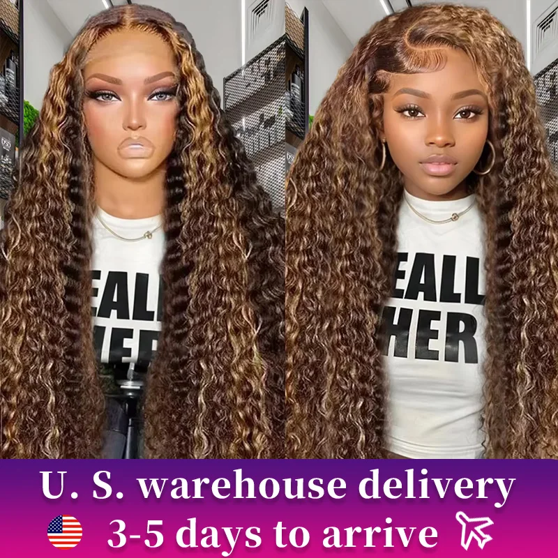 Blonde 30 40 Inch Highlight Ombre Curly 13x4 Lace Front Wig 4/27 Brown Colored Deep Wave 13x6 HD Lace Frontal Human Hair Wigs