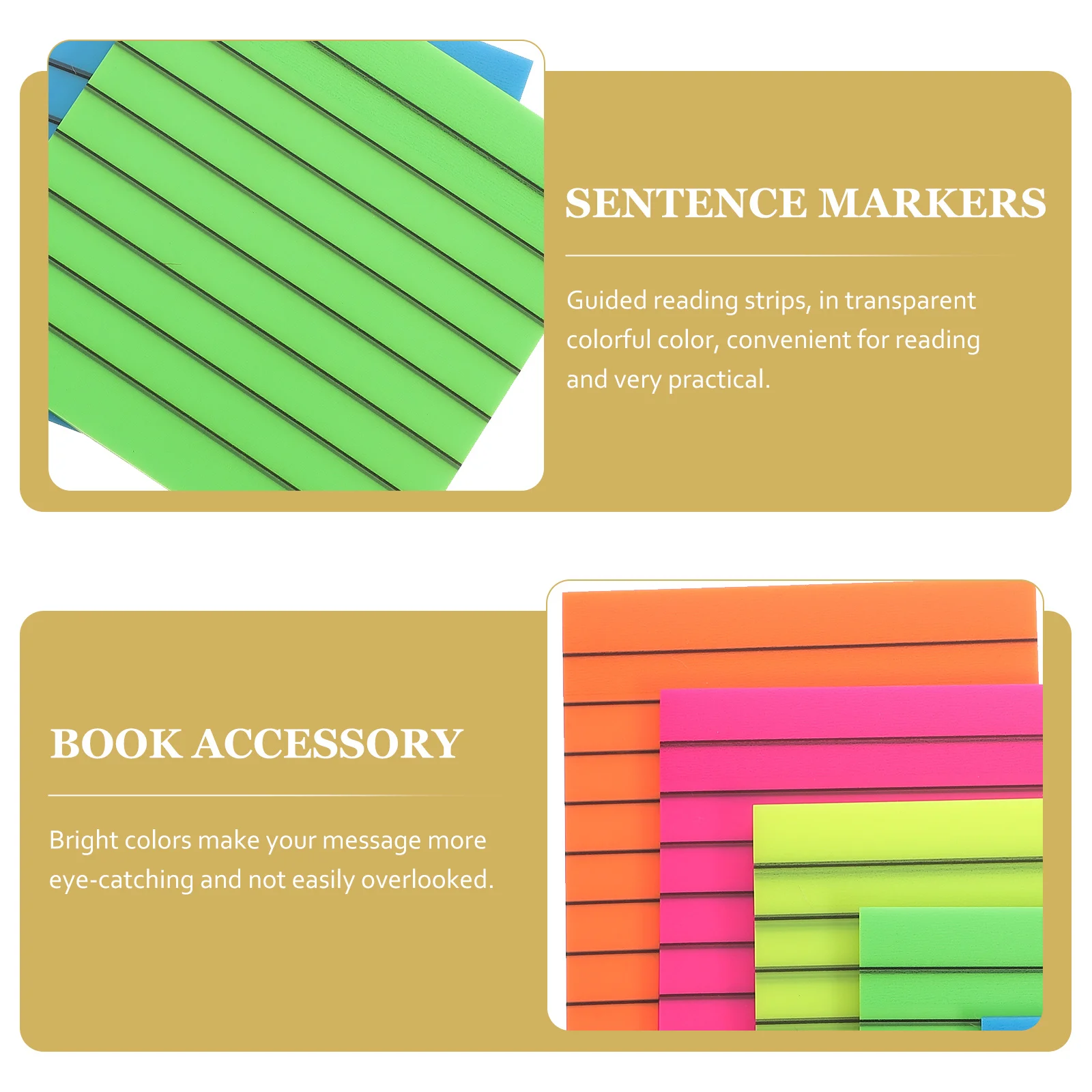 6Sets Vibrant Reading Strips Fluorescence Page Markers Portable Highlight Tabs Learning Accessories Sentence Markers