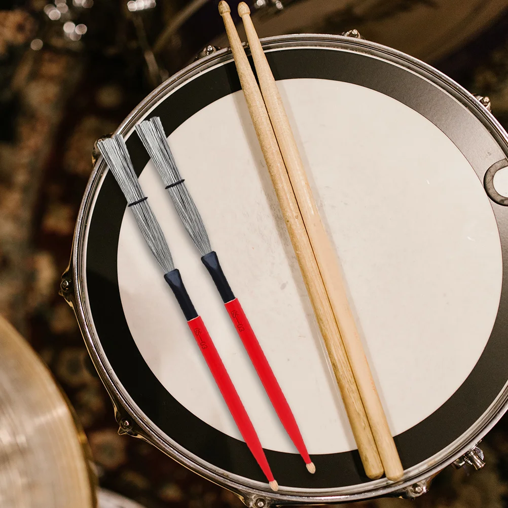 

1 Pair Carbon Steel Wood Handle Drum Brush Wire Sticks For Jazz Drums Beginner Rock Band Practice Durable Soft Grip Convenient