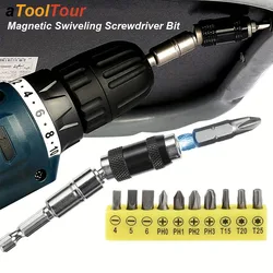 Magnetic Swiveling Bit Holder Screwdriver Bits Pivoting Drill Tip Quick Release Flexible Screw Driver Extender Bendable Corner