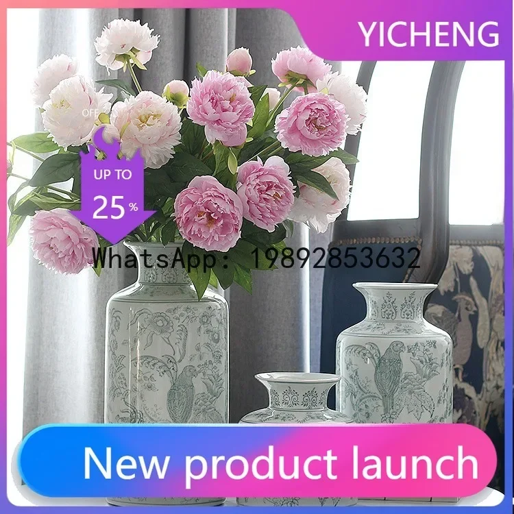 X20 new chinoiserie blue and white porcelain vase classy parrot florals pattern chinoiserie vase