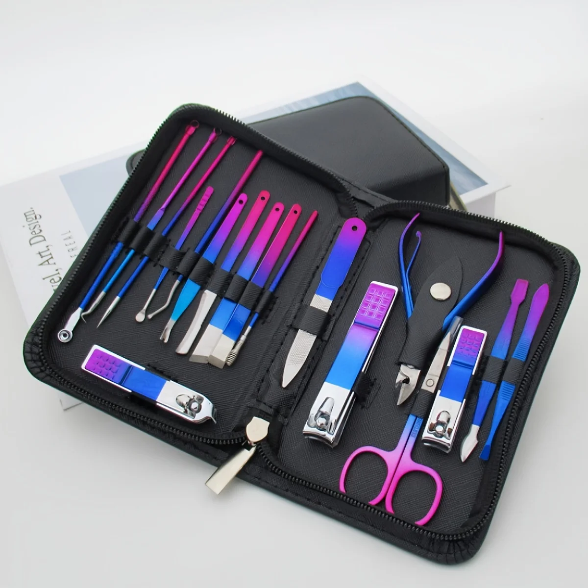 Profissional em Aço Inoxidável Manicure e Pedicure Kit, Cuidados com as unhas com Caso de Viagem, Nail Clipper Scissor, Precisão, 9-18Pcs Set