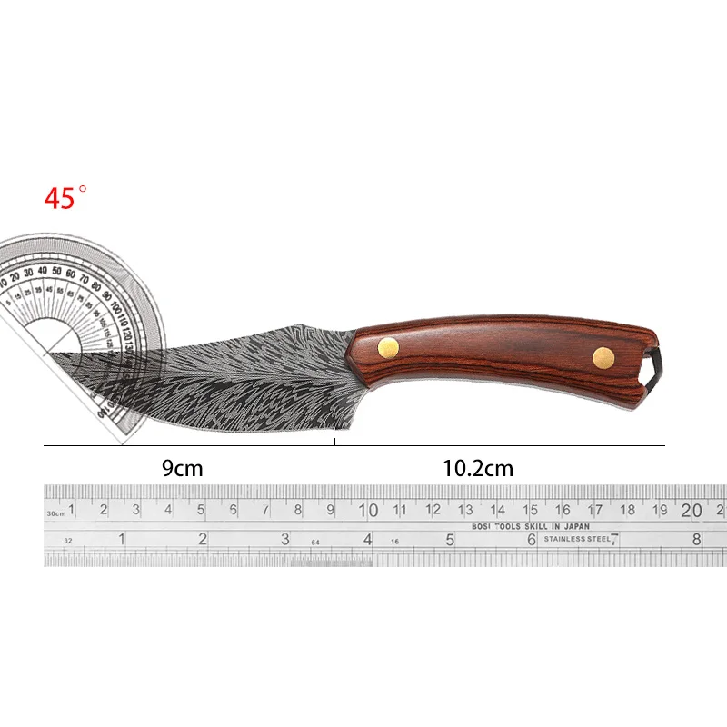 7.9-inch Damascus Pattern Kitchen Sliced Knife EDC Portable Camping Pocket knife Professional Chef Knife of Wooden Handle