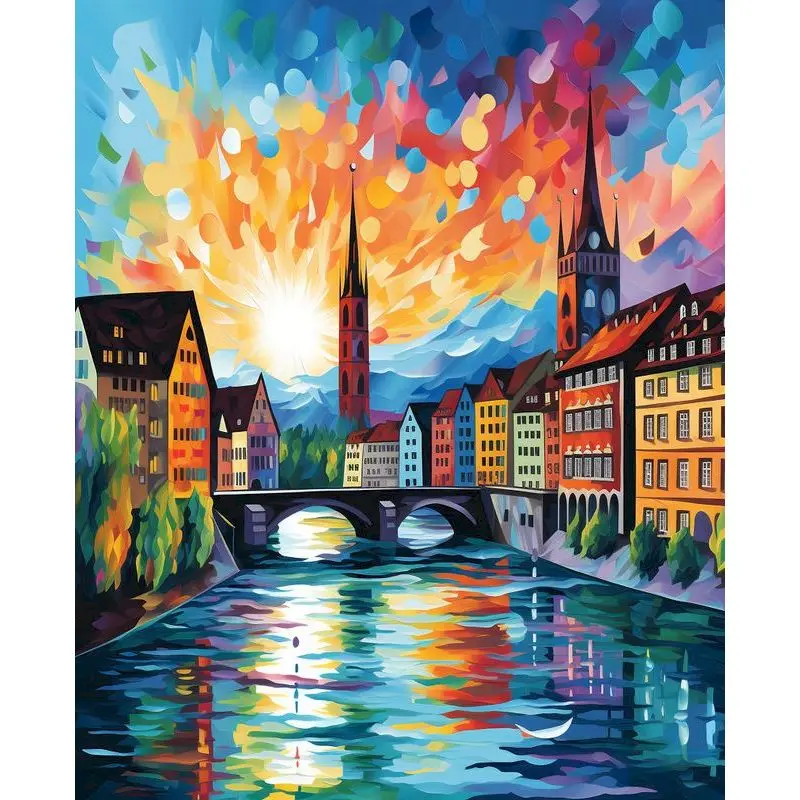 صورة RUOPOTY مع أرقام على شكل قمر أرجوحة سهلة مرسومة يدويًا طلاء صورة سهل مرسومة يدويًا على القماش بالأرقام من الأكريليك