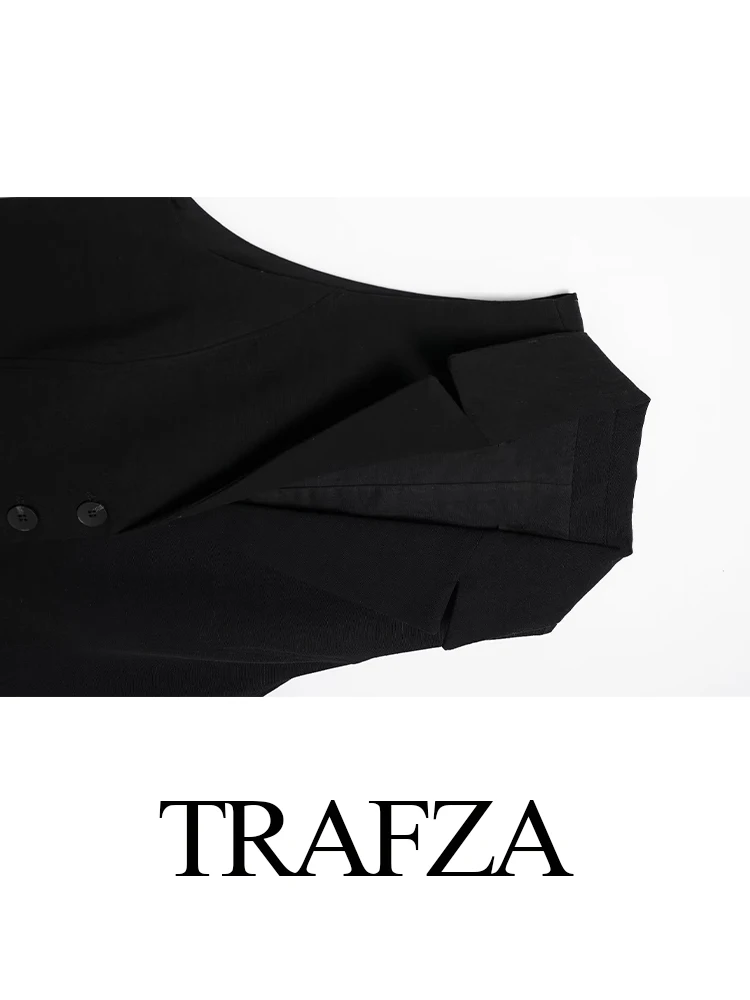 TRAFZA 2024 Woman Cropped Sleeveless Blazer Vest Summer Buttons Bow Tied Back Slim Tanks Female Crop Top Waistcoat