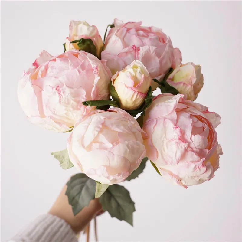 الزهور الاصطناعية الحرير اليدوية الفاوانيا برعم باقة الزفاف ديكور ورد صناعي محاكاة المحروقة حافة الوردي الفاوانيا فندق الديكور #6