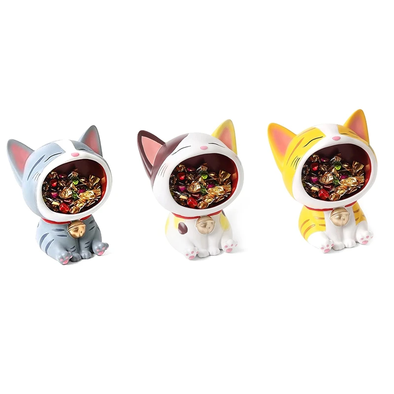 

New Cute Cats Statue Ornament Storage, Modern Resin Art Sculpture Desktop Storage, Big Mouth Cats Collectible Figurines