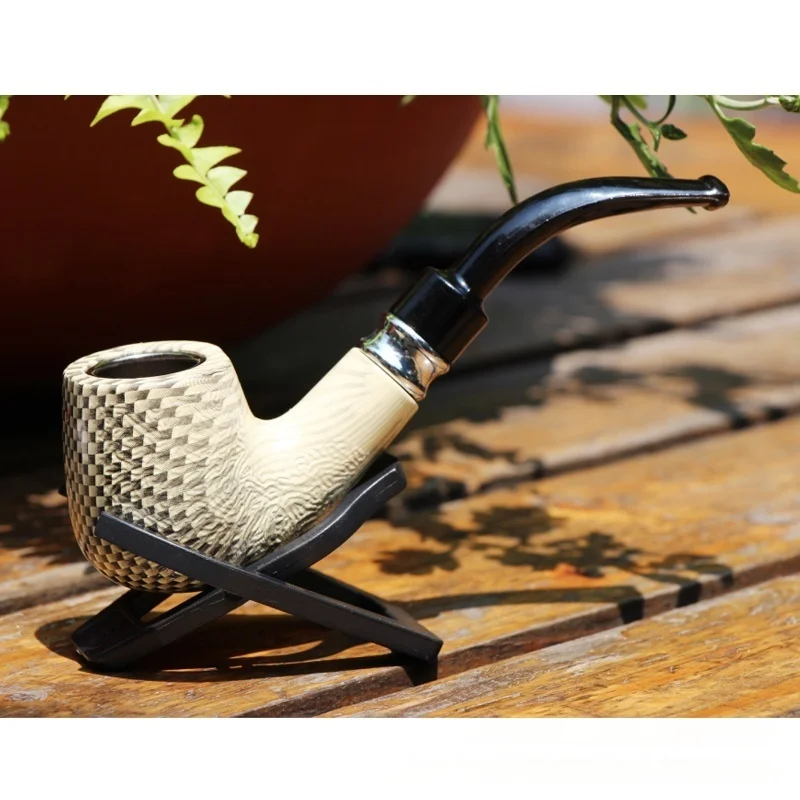

Bakelite Straight Pipe Smoking Set with Exquisite Texture Filtered Pipe Leather Case Stand Starter Gift Box