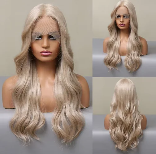 Light Brown Lace Front Synthetic Wig 13*1 Natural Hairline Lace Wig Long Wavy Hair Heat Resistant Fiber Daily Use