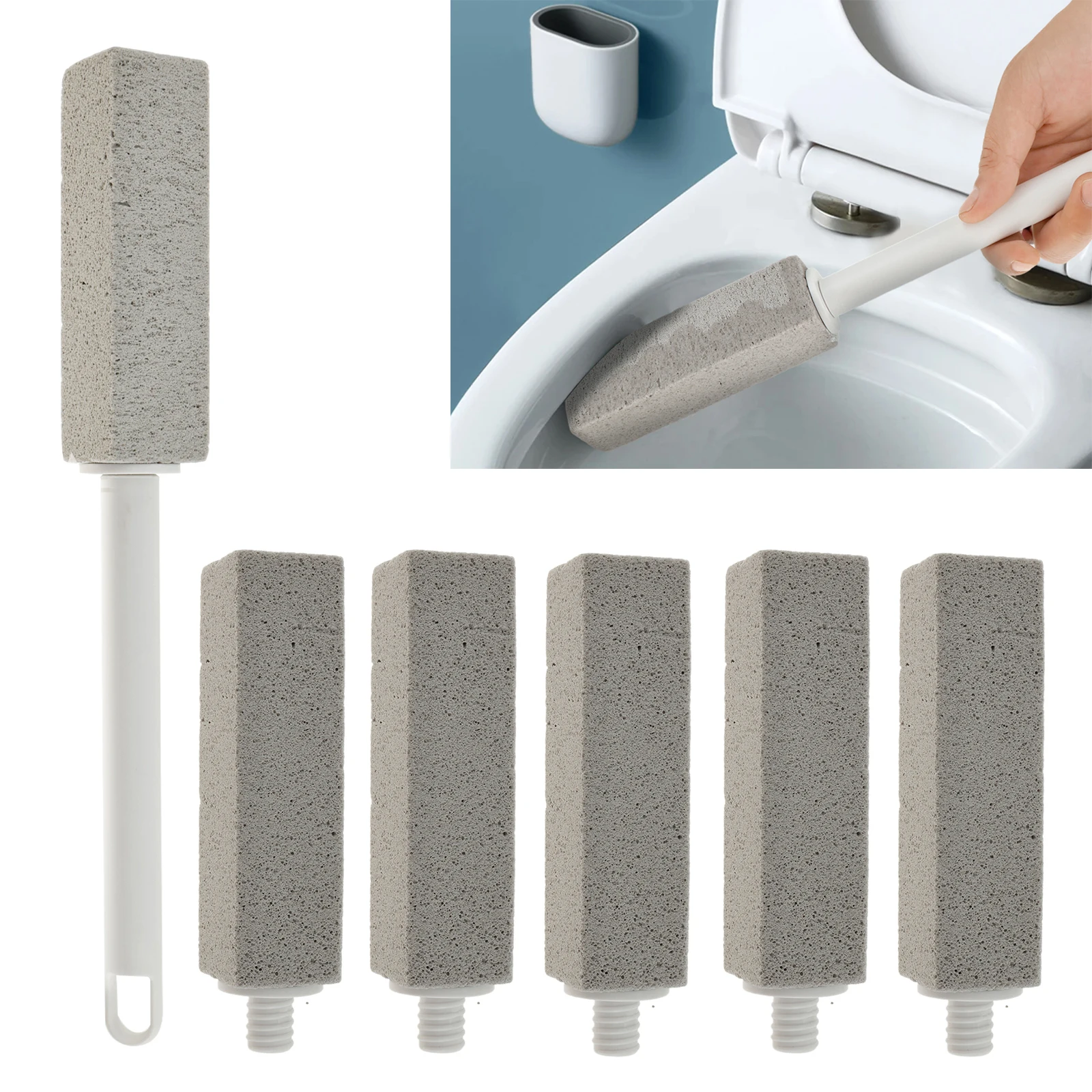 6Pcs Pumice Cleaning Brush Stick Stone Powerful Toilet Cleaner Long Handle Detachable Scouring Flexible Bath Flooring