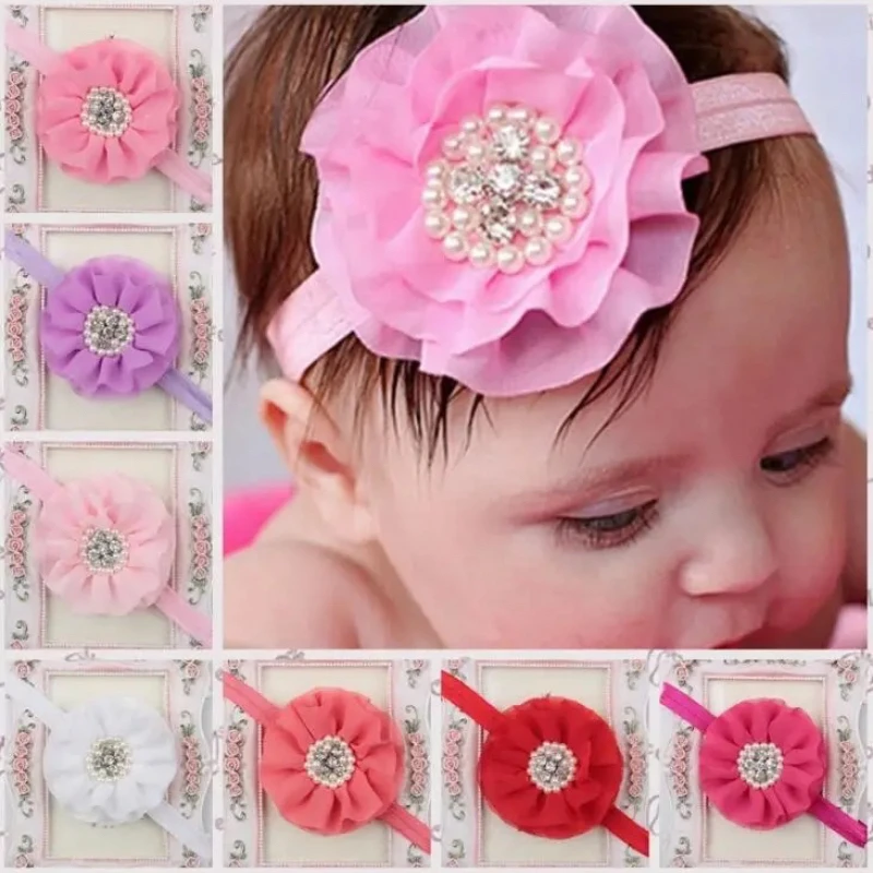 

Yundfly Fashion Children Girls Pearl Chiffon Flower Headband Headwear Hair Band Head Piece Accessories