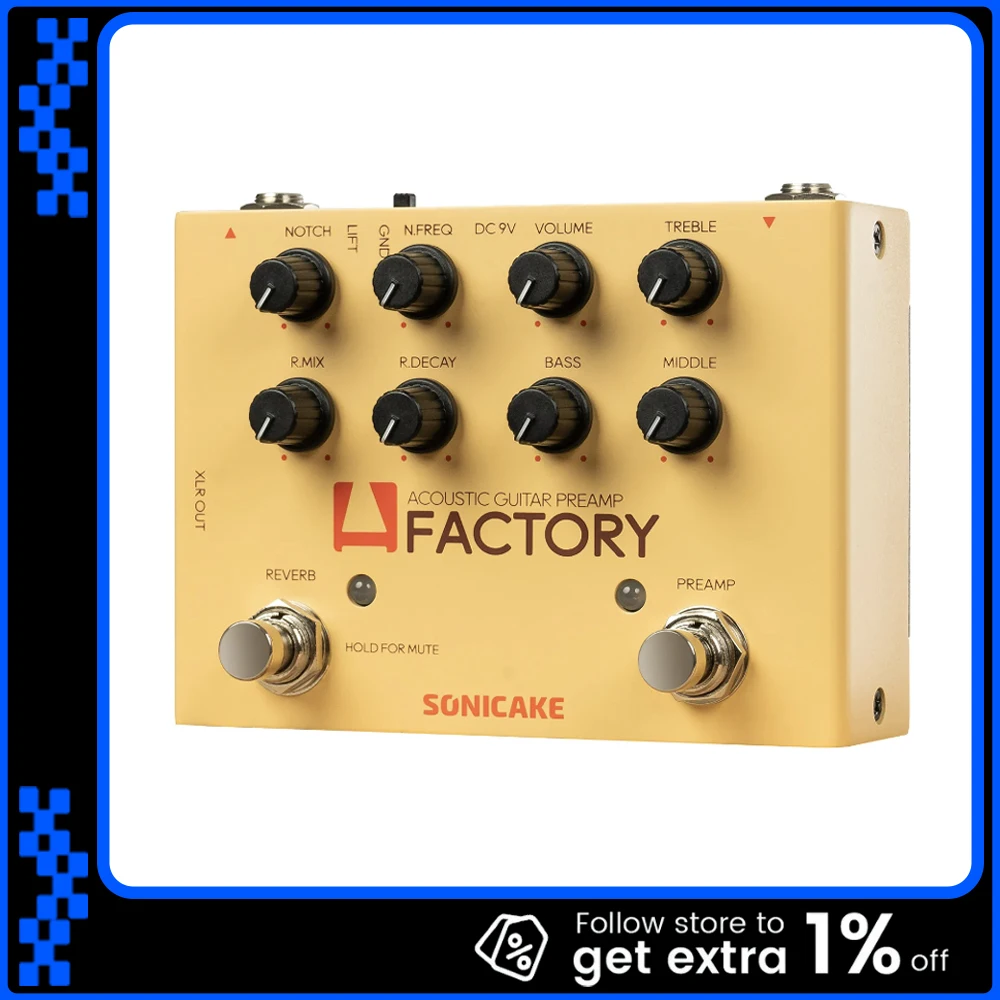 SONICAKE Заводской аналоговый предусилитель и цифровая реверберация, двойной ножной переключатель, педаль гитарных эффектов QDS-04, подарки