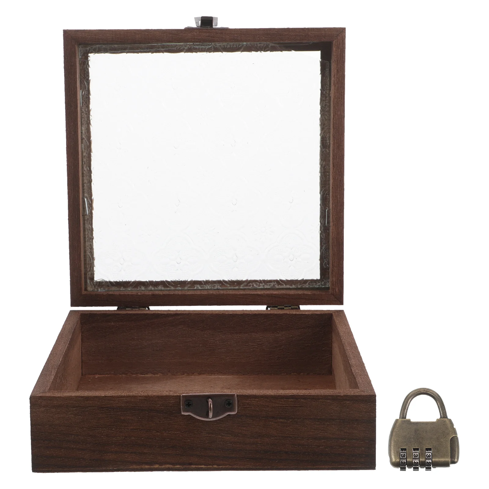 

Wood Jewelry Box Glass Lid Vintage Keepsake Decorative Storage Case for Rings Earrings Necklaces Retro Treasure Organizer