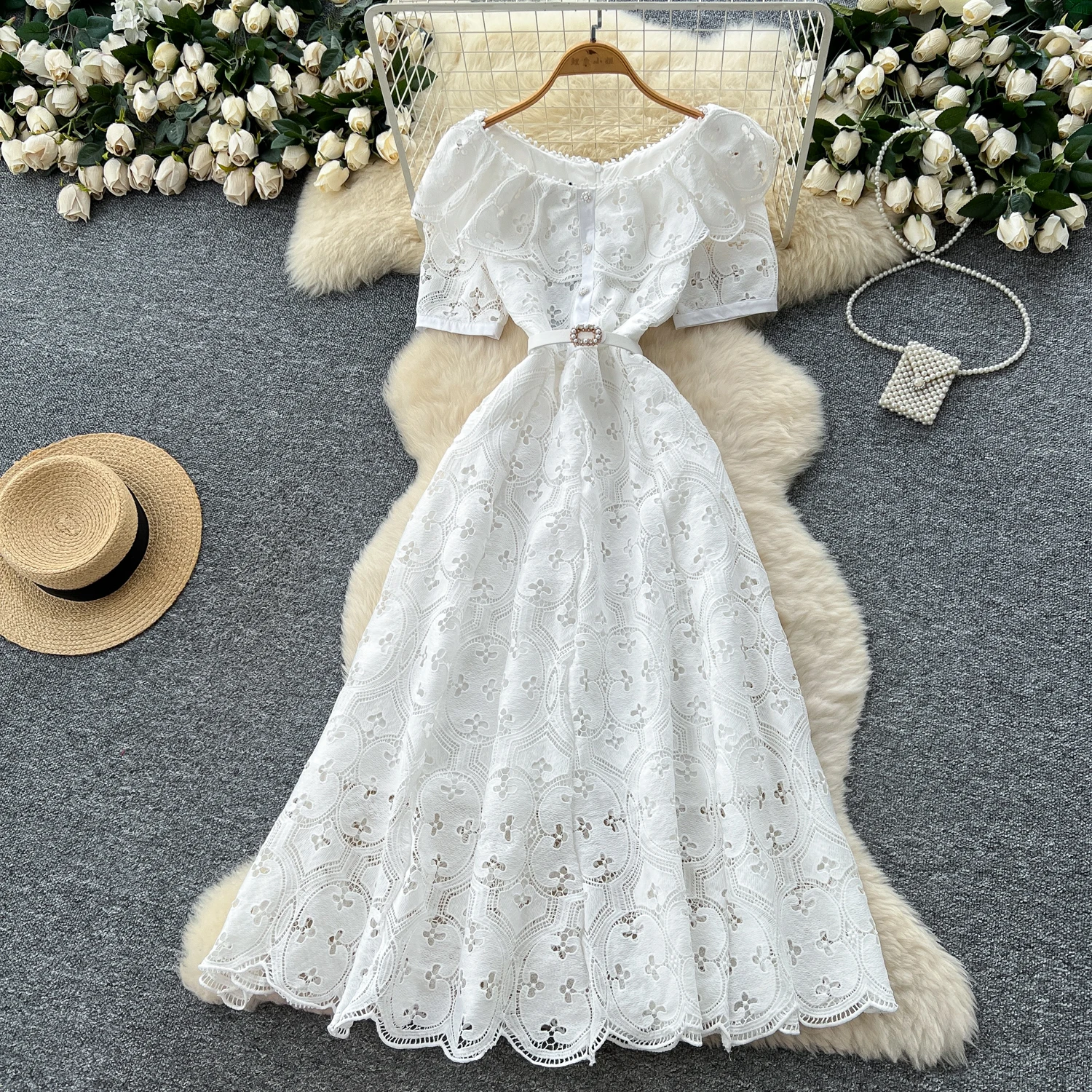 Chic vintage Sexy scava fuori manica corta Elegante fata moda coreana Boho Sundress abbigliamento donna